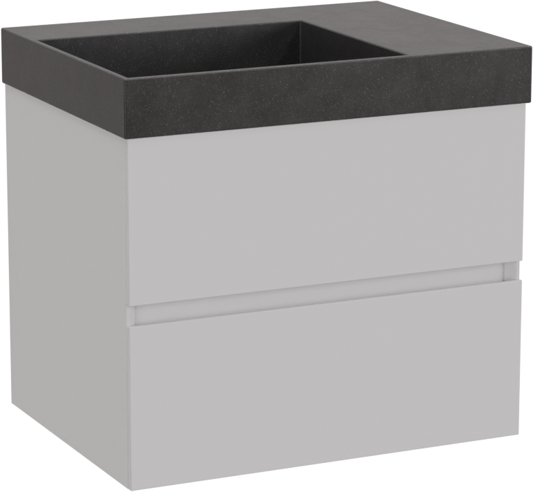 Storke Edge meuble salle de bains suspendu 60 x 46 cm blanc mat avec Jura plan vasque asymétrique à gauche en quartz noir mat