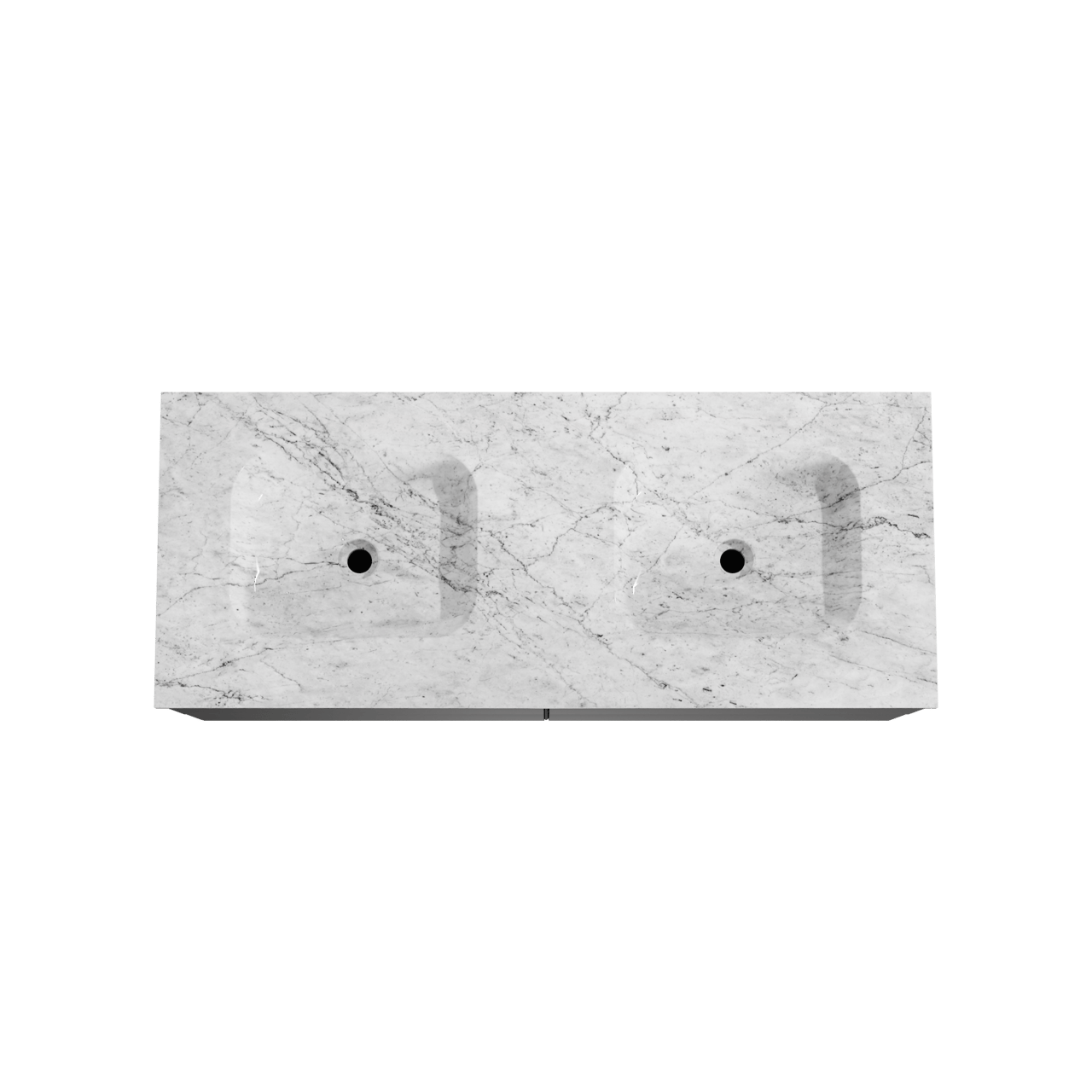 Balmani Mitra hängendes Möbelstück Set: 135 x 55 cm, Schwarz matt, mit Tablo Arcato Doppelwaschtisch, Marmor Carrara