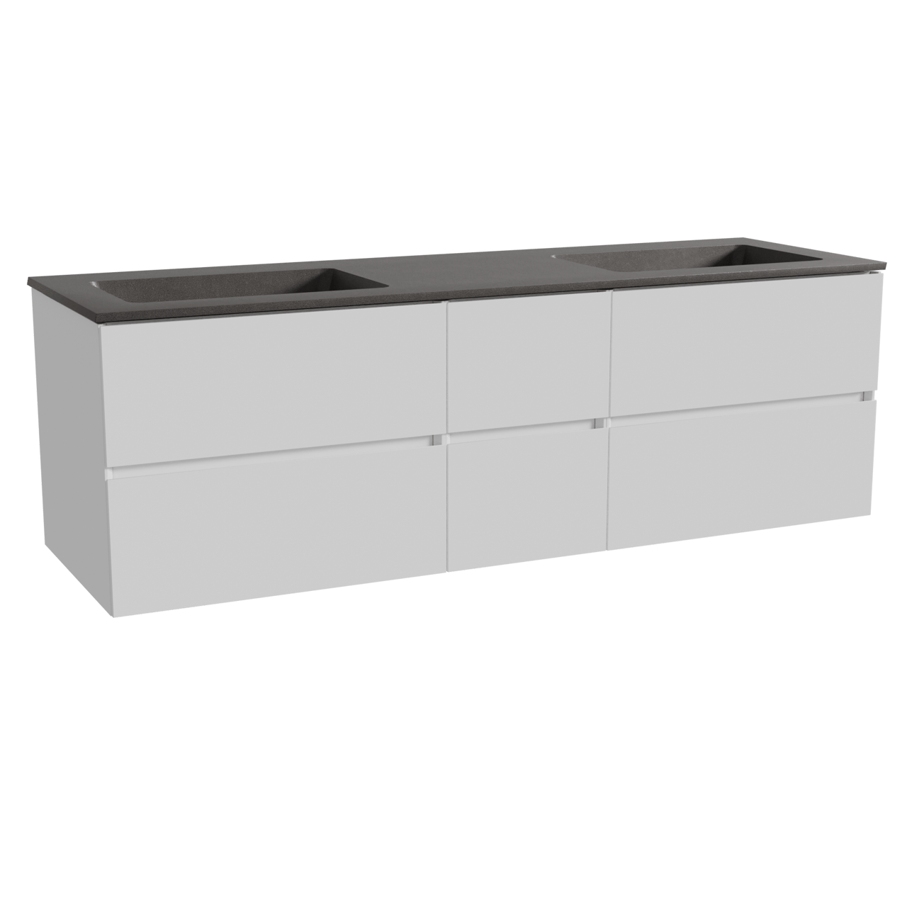 Storke Edge meuble salle de bains suspendu 165 x 52 cm blanc brillant avec Scuro double vasque en quartz noir mat
