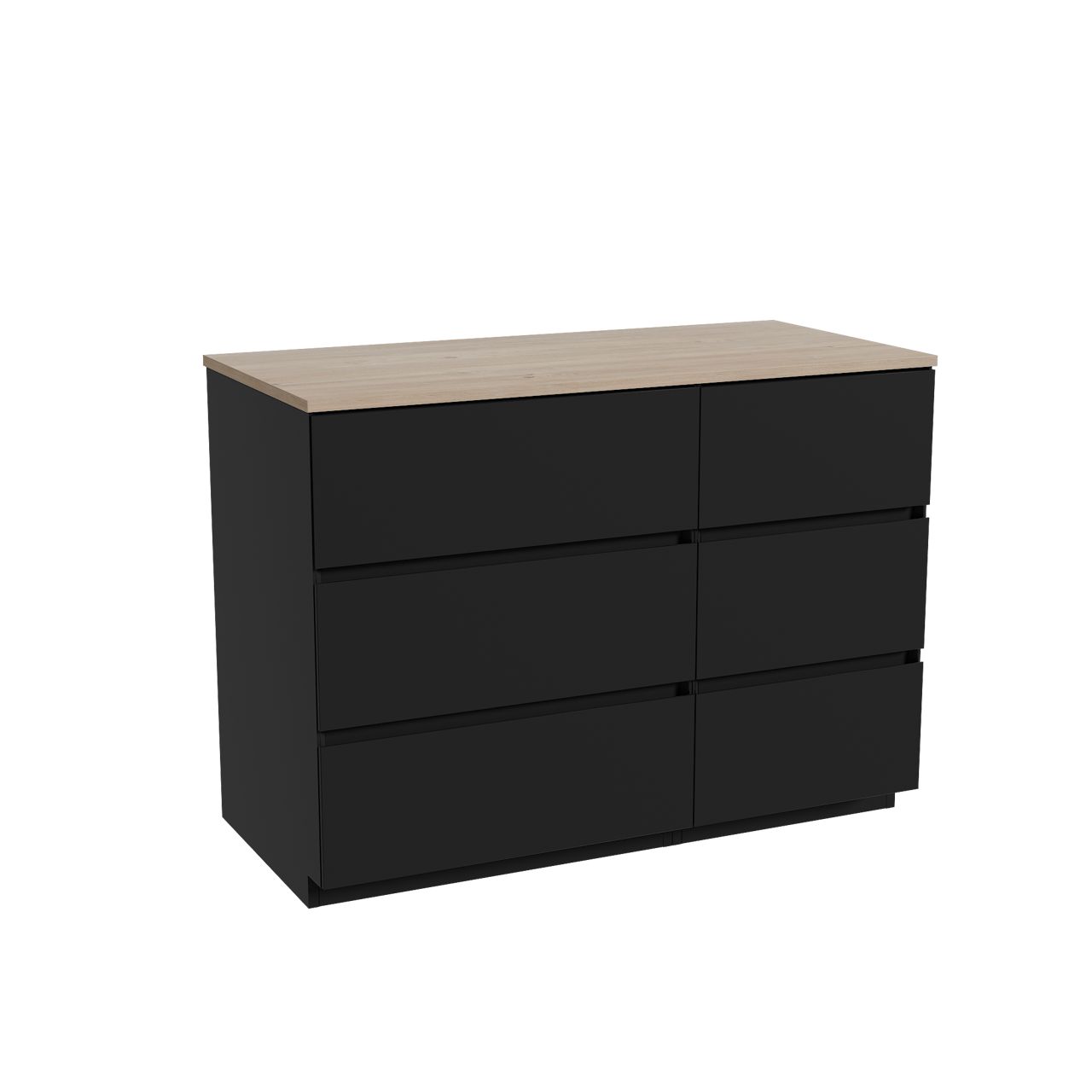 Storke Edge freistehendes Möbelstück Set: 110 x 52 cm, Schwarz matt, mit Panton Einzel Waschtischplatte, Melamin Rohe Eiche