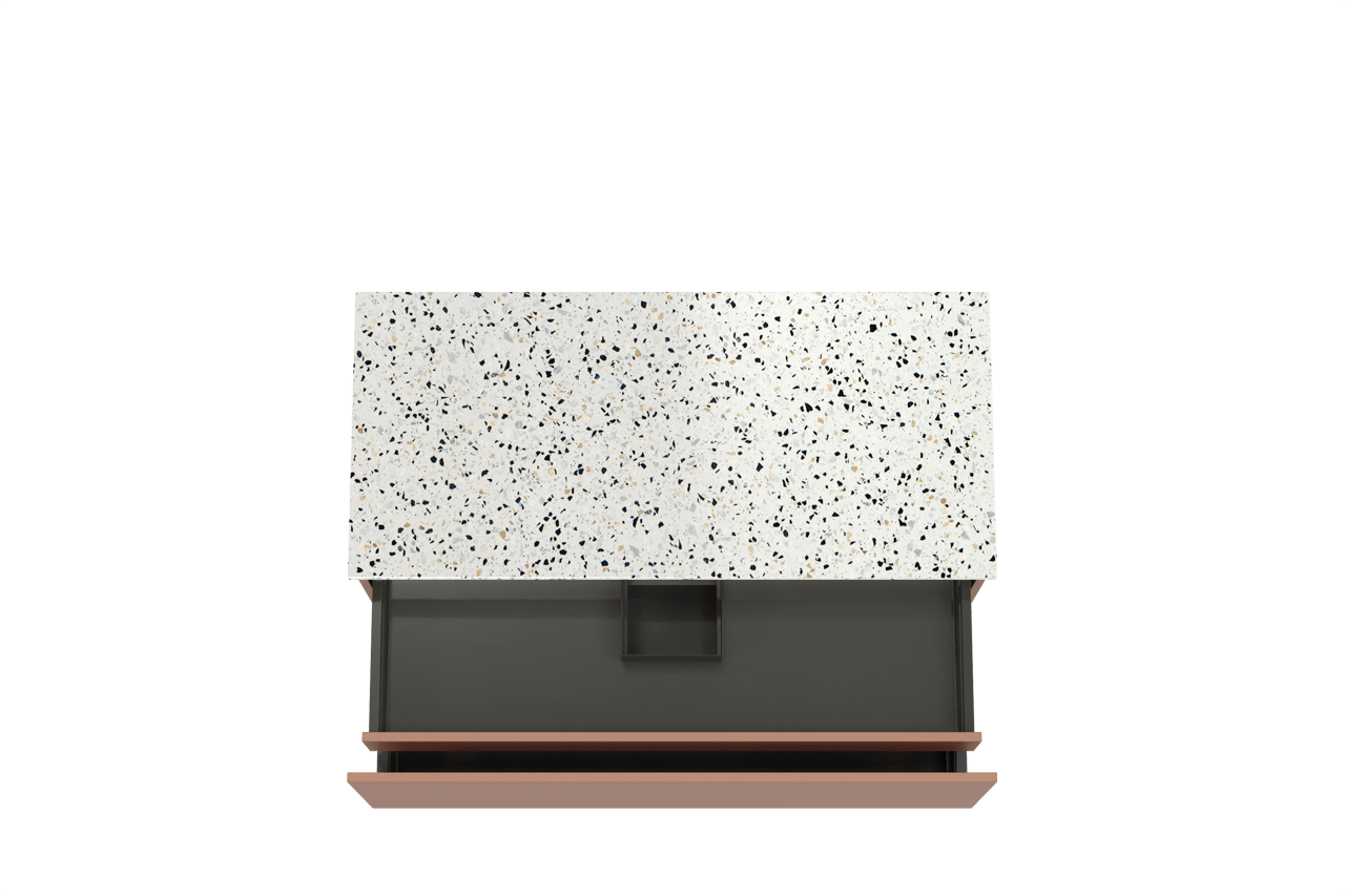 Balmani Sfera zwevend badkamermeubel 120 x 55 cm cotto met Stretto enkel of dubbel tablet in mat wit/zwart terrazzo