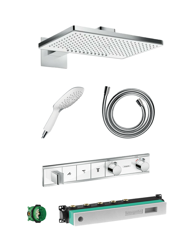 Hansgrohe Rainselect thermostatische inbouw regendoucheset met rechthoekige regendouchekop met waterval 46 x 30 cm Glanzend Chroom en Wit