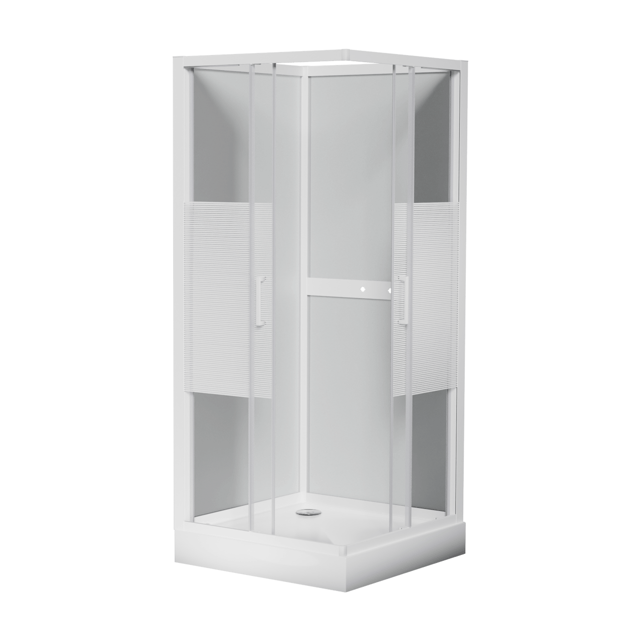 Luca Varess Talan complete douchecabine met schuifdeuren 90 x 90 cm helder glas met mat gestreepte strook glans wit profiel