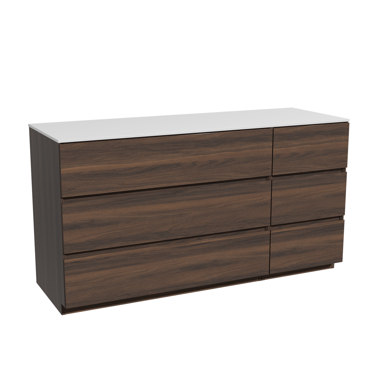 Storke Edge freistehendes Möbelstück Set: 150 x 52 cm, Nussbaum, mit Tavola Einzel- oder Doppel Waschtischplatte, Solid Surface Weiß matt