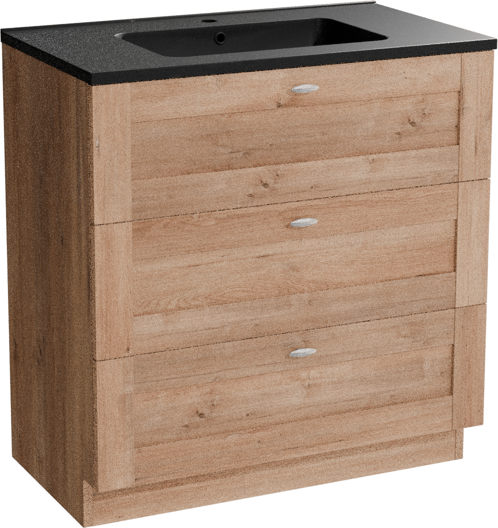 Linie Classo freistehendes Möbelstück Set: 80 x 46 cm, Naturbelassene Eiche, mit Vano Einzelwaschtisch, Marmorkomposit Schwarz matt