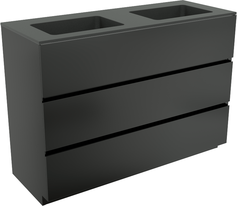 Storke Edge staand badmeubel 120 x 46 cm mat zwart met Scuro dubbele wastafel in kwarts mat zwart