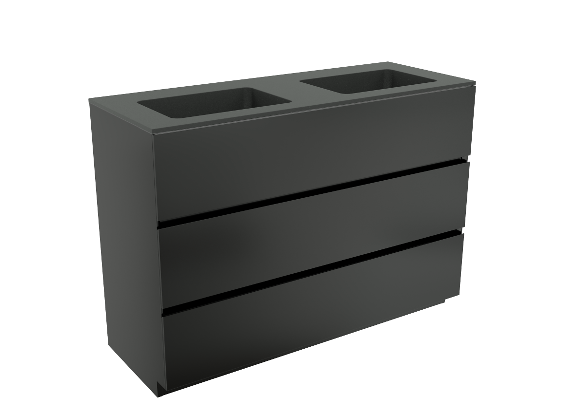 Storke Edge meuble salle de bains à poser 120 x 46 cm noir mat avec Scuro double vasque en quartz noir mat