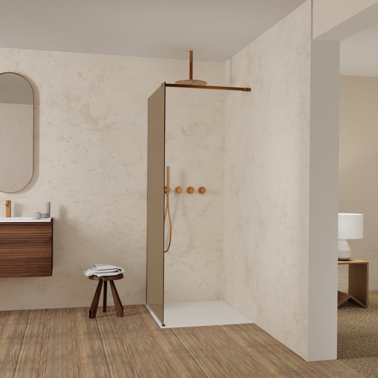 Balmani Modular inloopdouche: 90 x 200 cm, Brons glas, Brushed Rosegold profielen