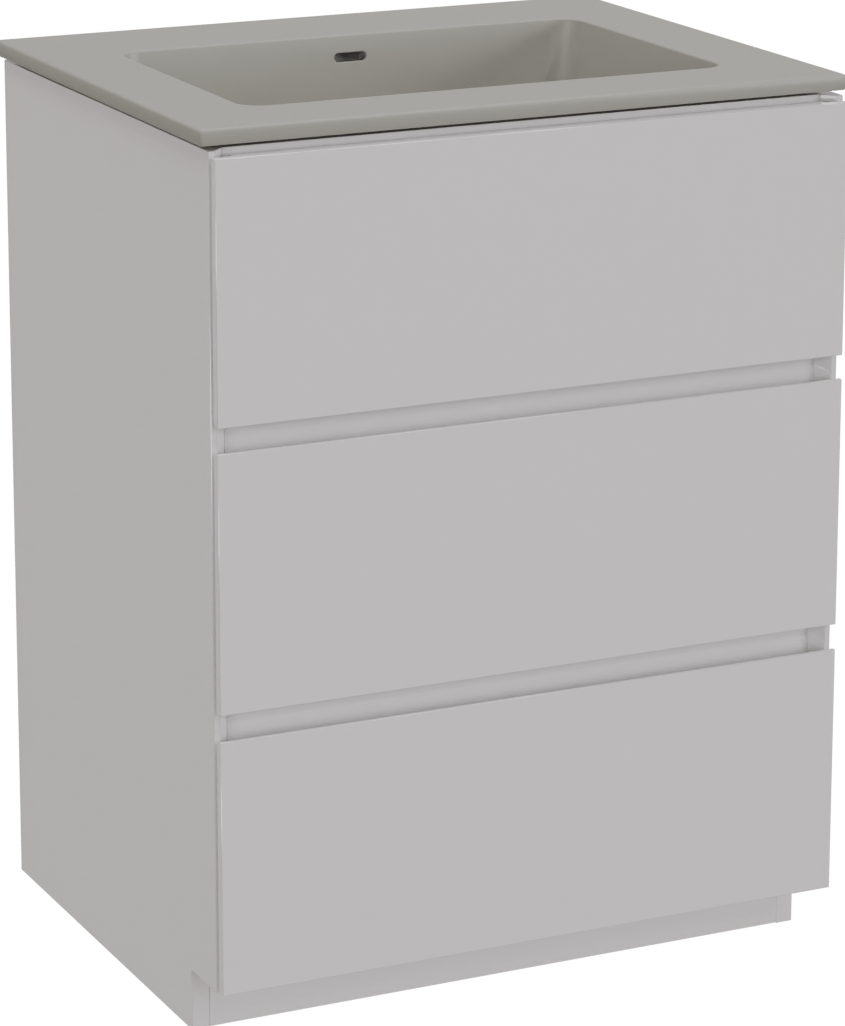 Storke Edge freistehendes Möbelstück Set: 65 x 52 cm, Weiß glänzend, mit Diva Einzelwaschtisch, Top Solid Seidengrau