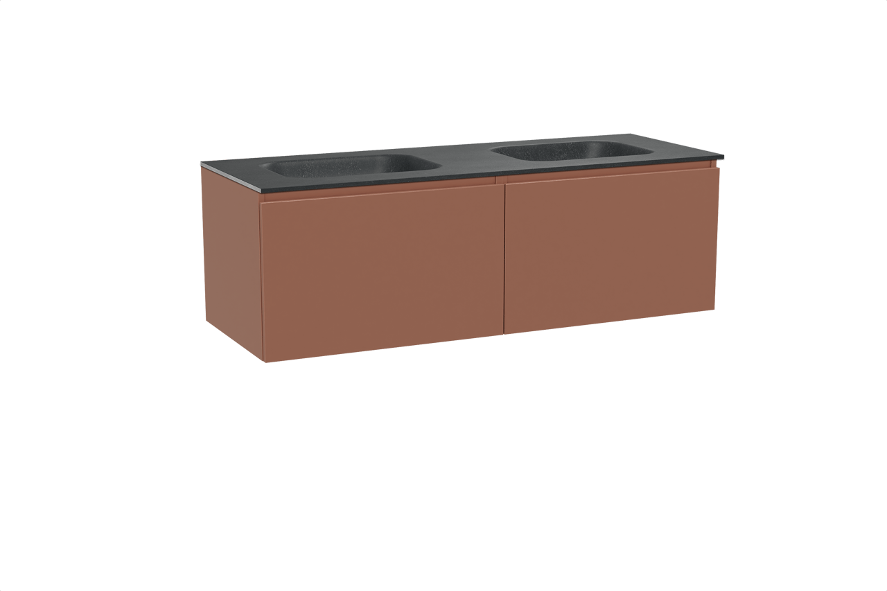 Balmani Sfera hängendes Möbelstück Set: 150 x 55 cm, Cotto, mit Tablo Arcato Doppelwaschtisch, Schwarzes Granit