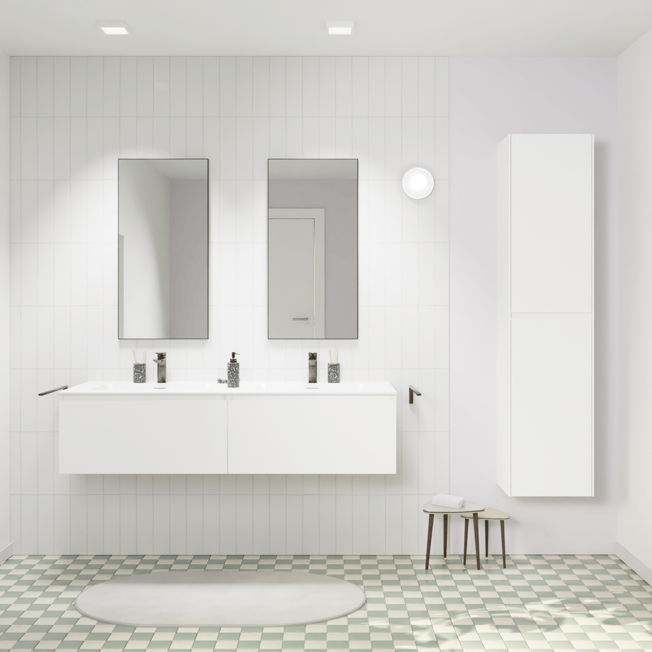 Storke Edge zwevend badmeubel 150 x 52 cm mat wit met Mata dubbele wastafel in solid surface mat wit