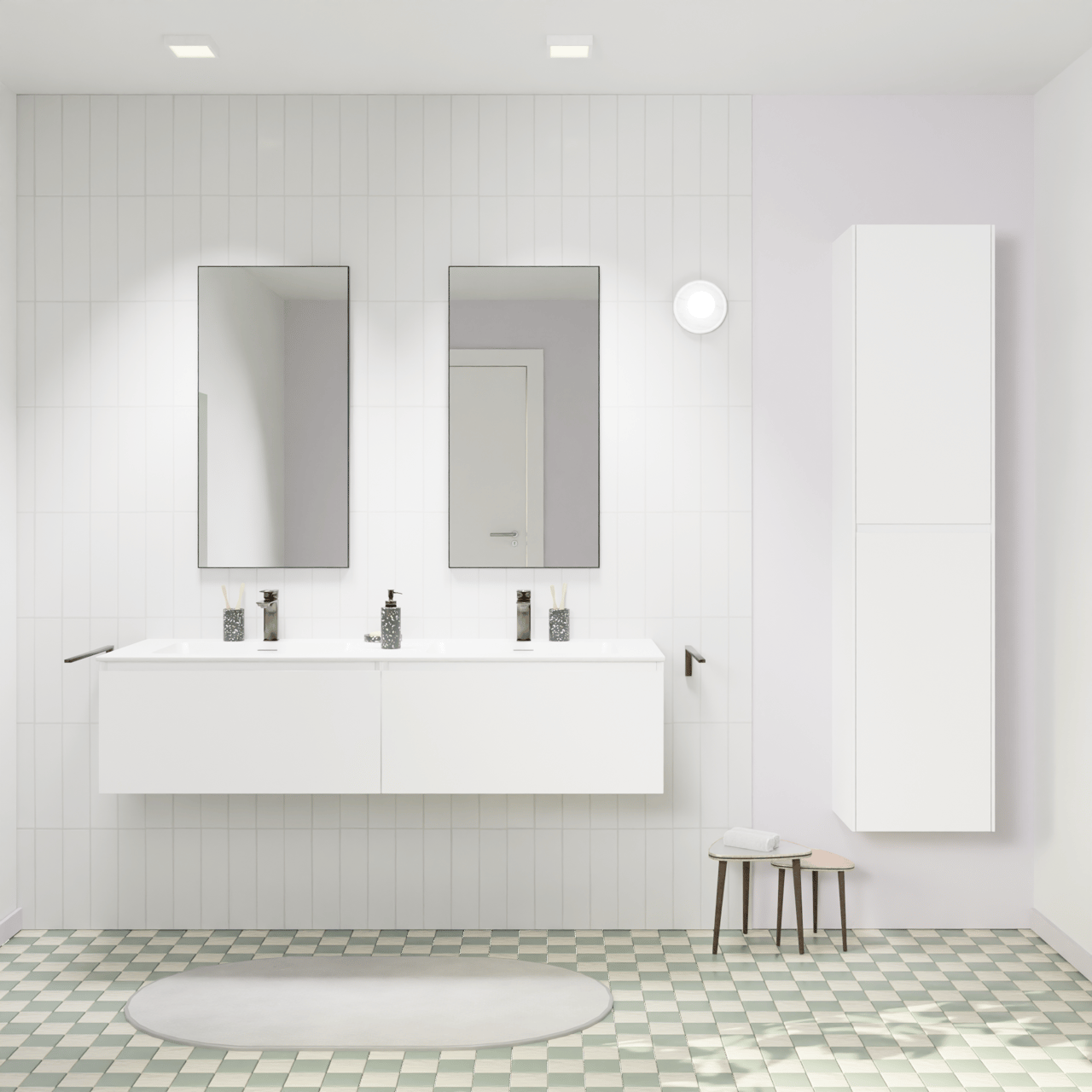 Storke Edge hängendes Möbelstück Set: 150 x 52 cm, Weiß matt, mit Mata Doppelwaschtisch, Solid Surface Weiß matt