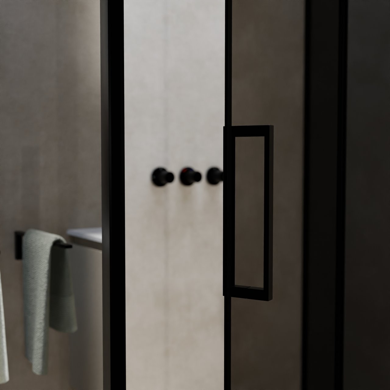 Balmani Senses Design douche en coin avec porte pivotante à droite et paroi latérale fixe, 140 x 100 cm, Verre fumé, Profil noir