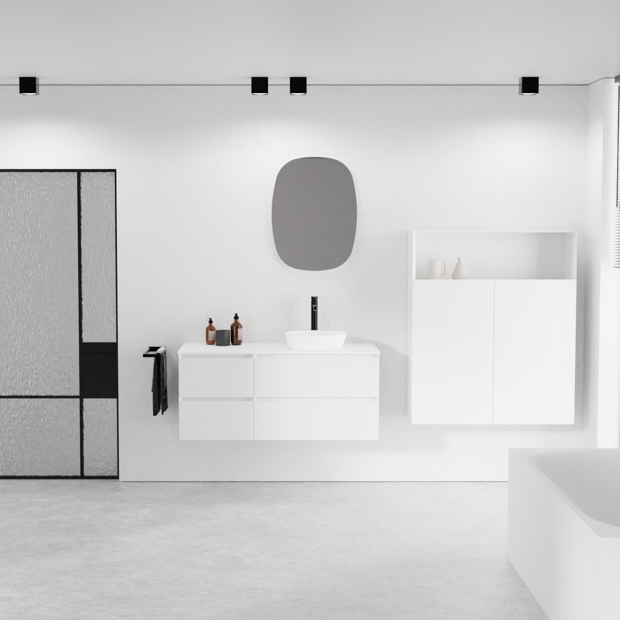 Balmani Mitra meuble salle de bains suspendu 120 x 55 cm blanc mat avec Stretto tablette simple ou double en solid surface blanc mat