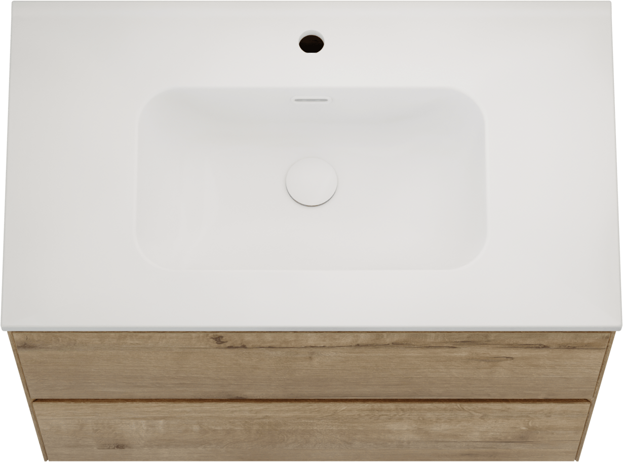Balmani Mitra Compact meuble salle de bains suspendu 80 x 46 cm chêne brut avec Nostra plan simple en porcelaine blanc mat