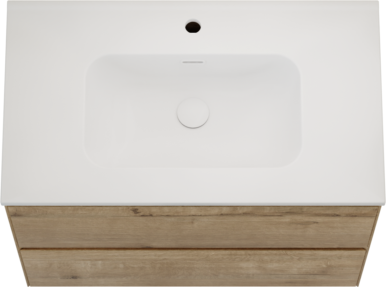 Balmani Mitra Compact hängendes Möbelstück Set: 80 x 46 cm, Eiche Rau, mit Nostra Einzelwaschtisch Keramik Weiβ matt