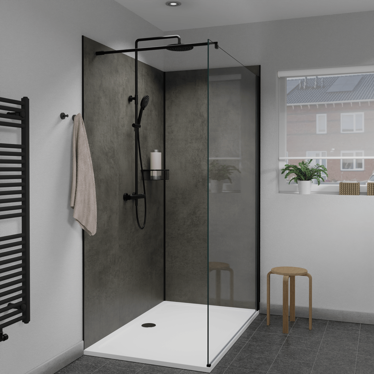 Linie Fresco douchewandbekleding set 2 x 90x210 cm, SPC, Dark Stone