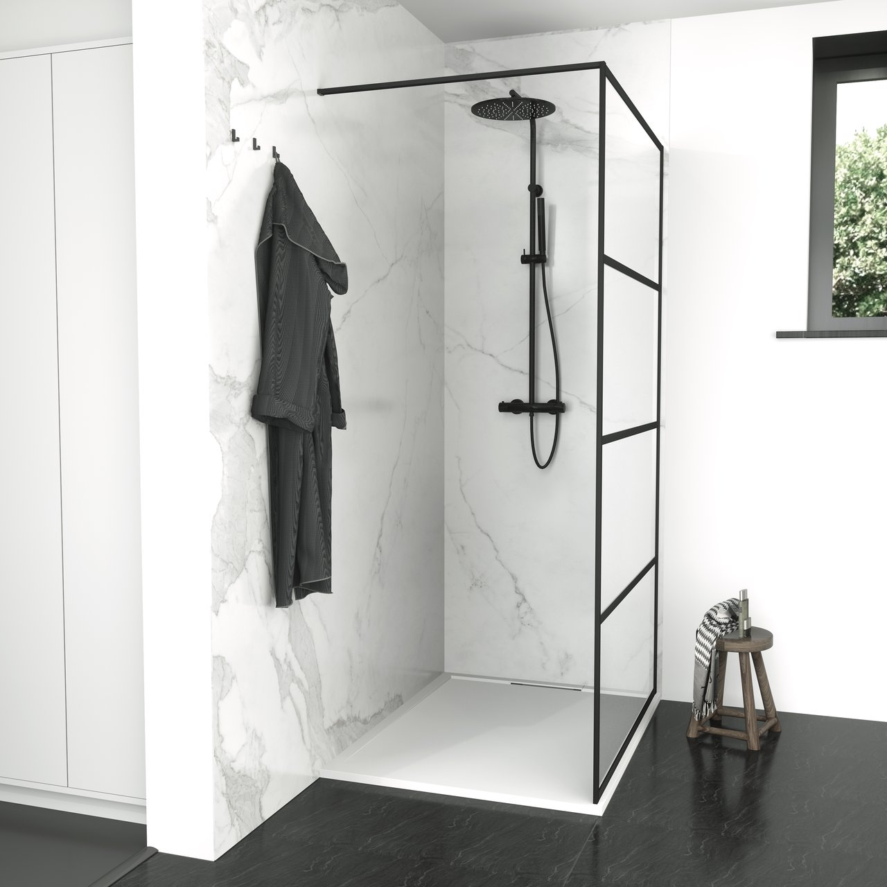 Balmani Framed inloopdouche 120 x 210 cm lined glas mat zwart profiel