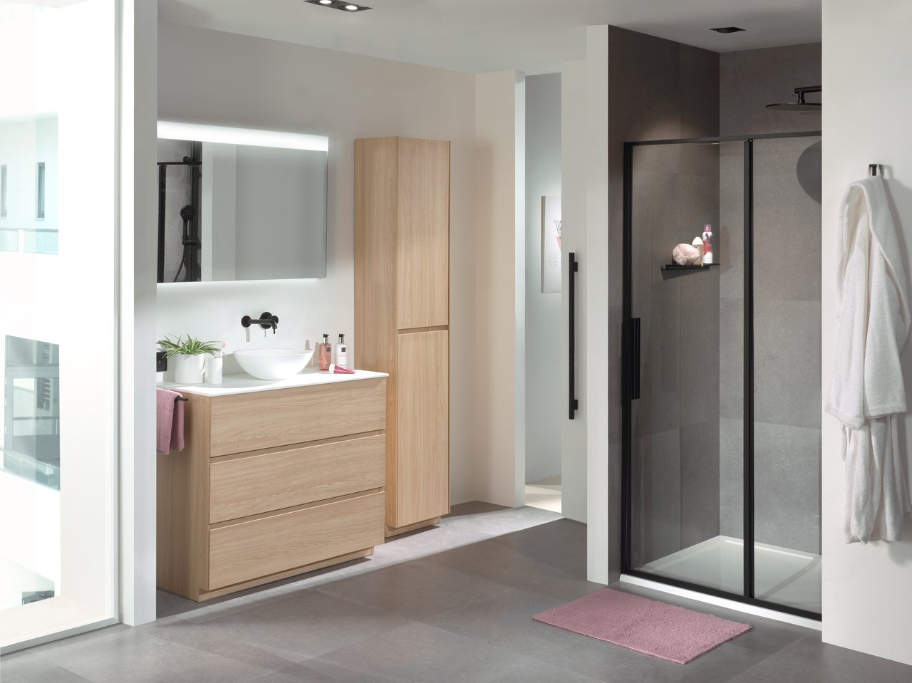 Storke Edge meuble sous-lavabo a poser 100 x 46 cm chêne naturel 3 tiroirs