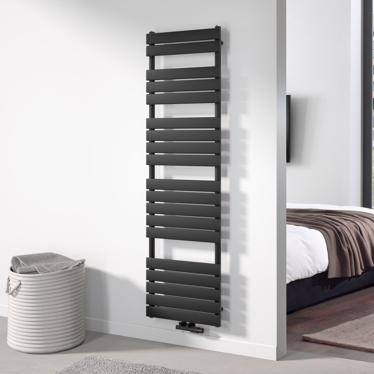 Vipera Vulcan sèche-serviettes simple 50 x 180 cm chauffage central noir mat raccordement latéral et central 1.044W