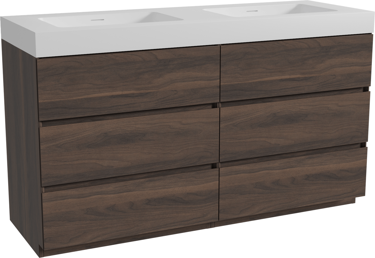 Storke Edge meuble salle de bains à poser 150 x 52 cm noyer avec Mata High double vasque en solid surface blanc mat