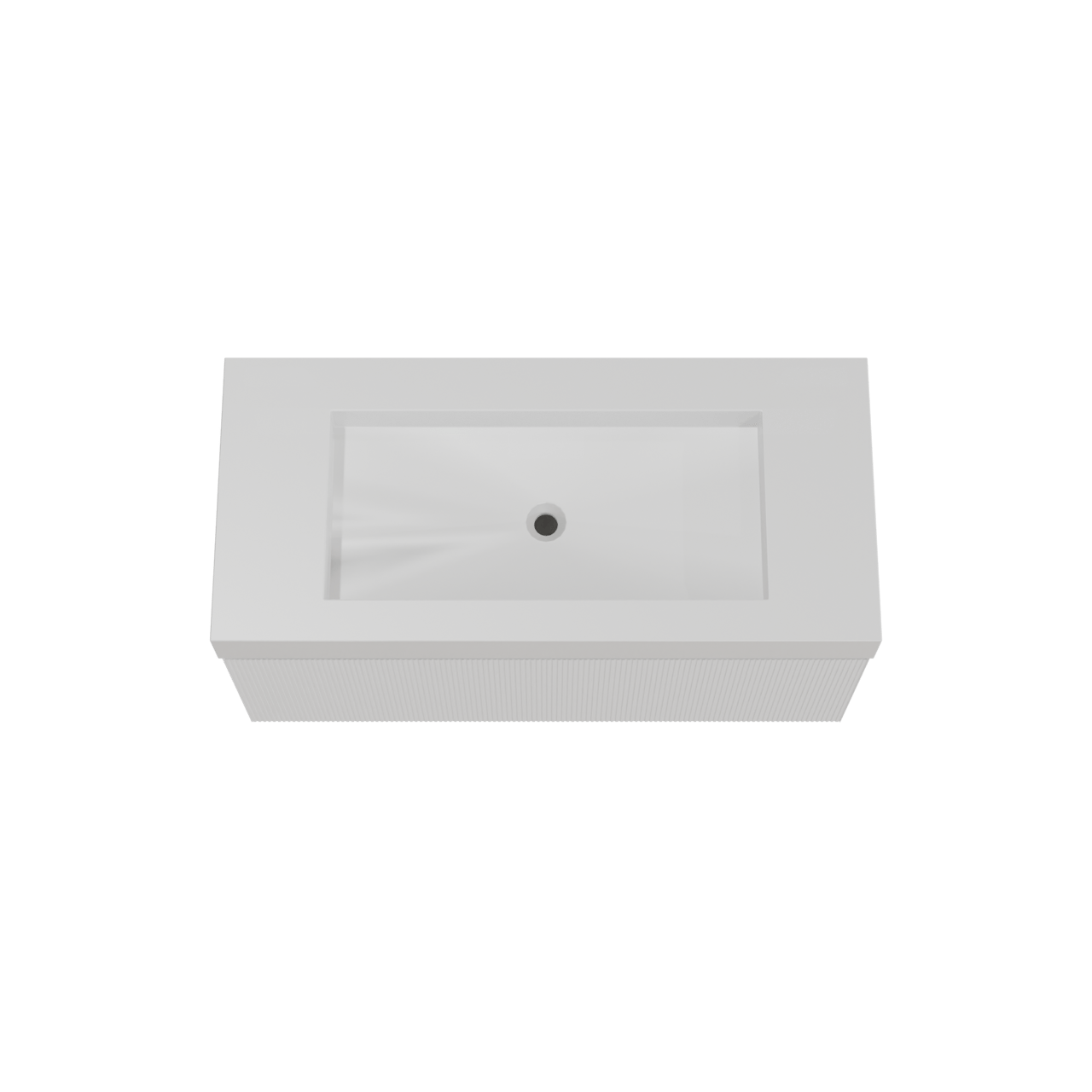 Balmani Fila hängendes Möbelstück Set: 120 x 55 cm, Weiß matt, mit Modus Einzelwaschtisch für 2 Armaturenlöcher, Solid Surface, Weiß matt, Vertikale symmetrische gerade Rippe