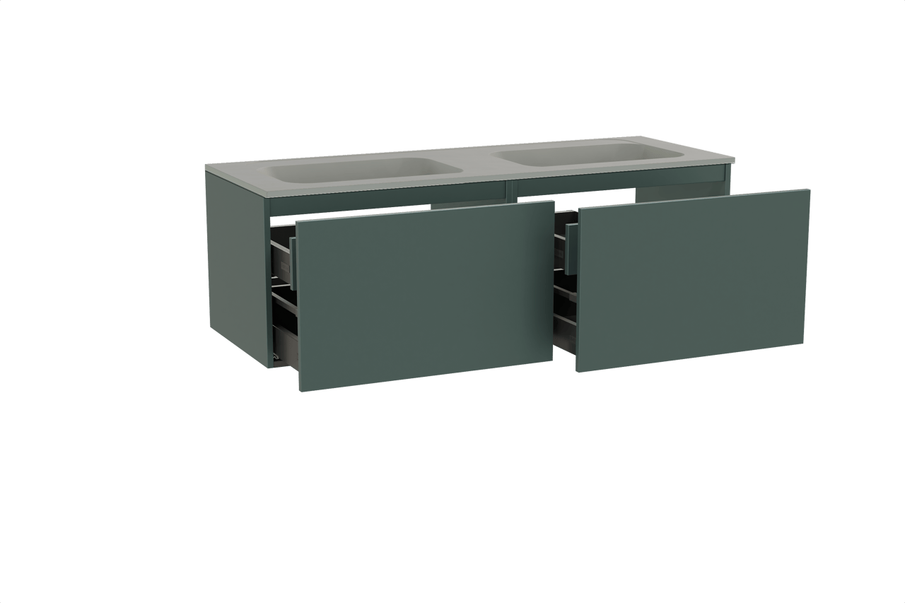 Balmani Sfera meuble salle de bains suspendu 150 x 55 cm forest avec Tablo Strada double vasque en marbre composite soie grise