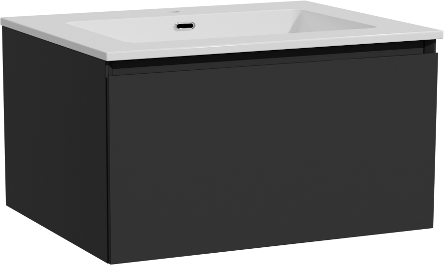 Storke Edge zwevend badmeubel 65 x 52 cm mat zwart met Diva enkele wastafel in composietmarmer hoogglans wit