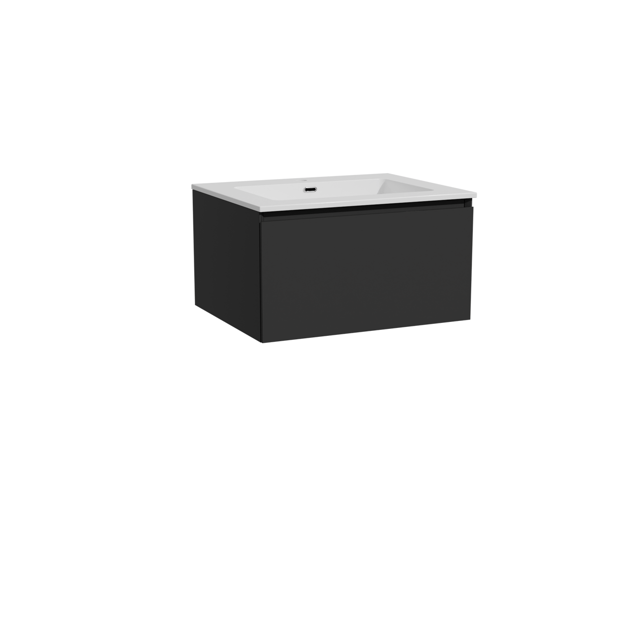 Storke Edge zwevend badkamermeubel 65 x 52 cm mat zwart met Diva enkele wastafel in composietmarmer glanzend wit