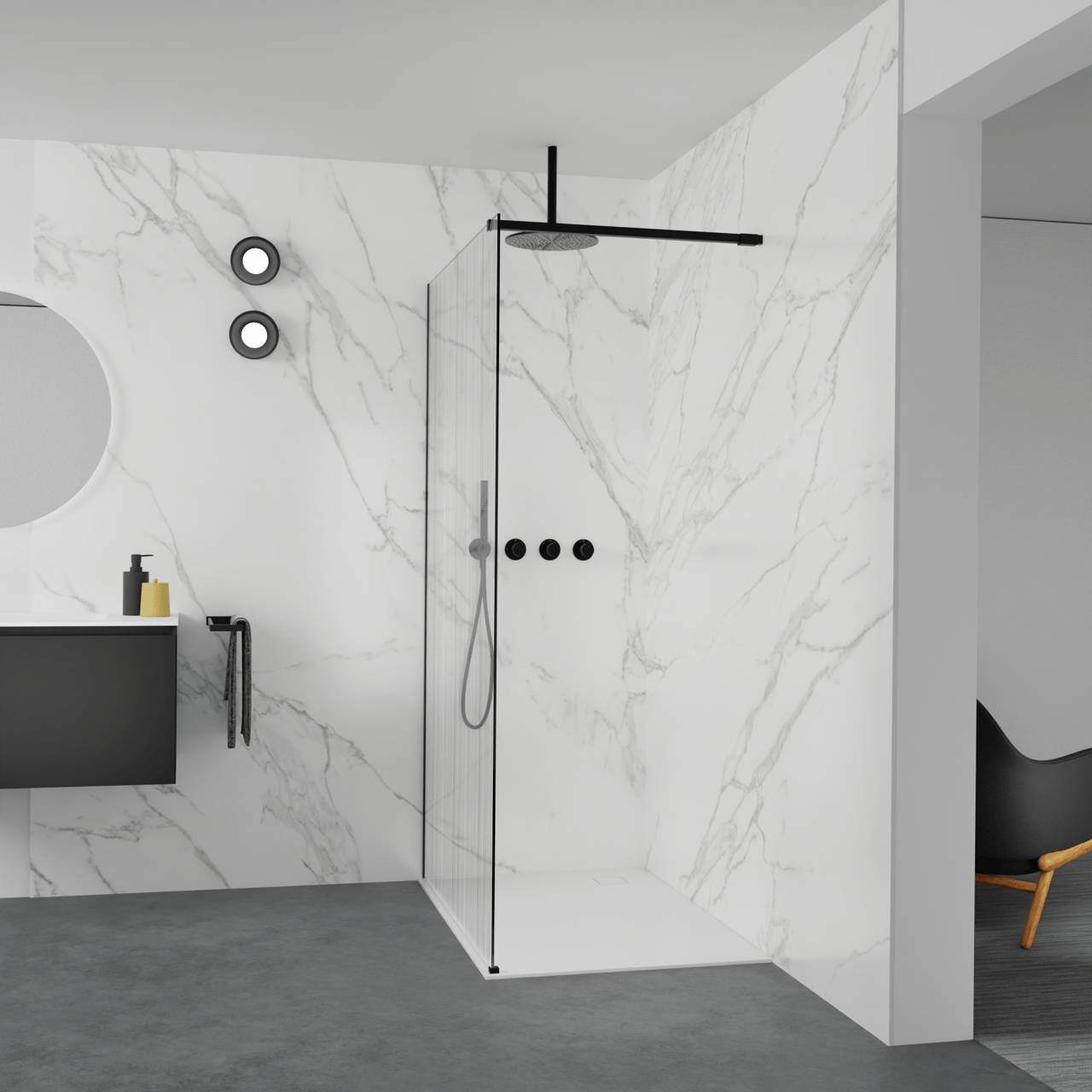 Balmani Modular Walk-In Dusche: 120 x 200 cm, Mikado, Profil Schwarz matt