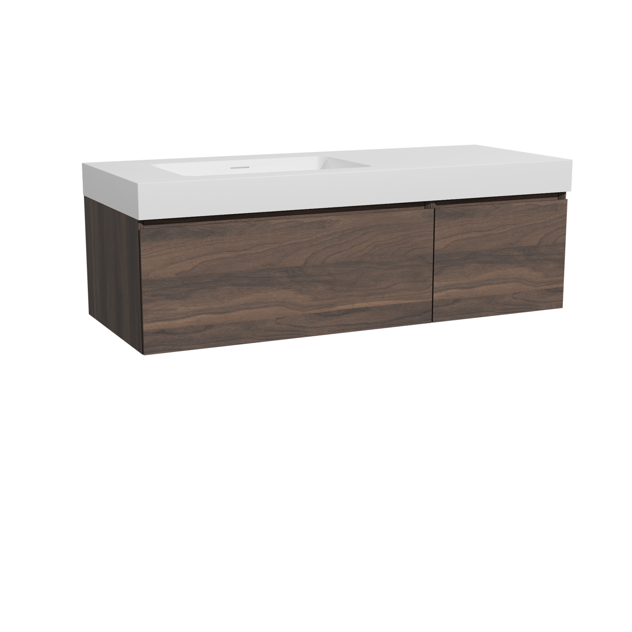 Storke Edge hängendes Möbelstück Set: 130 x 52 cm, Nussbaum, mit Mata High Waschtisch links, Solid Surface Weiß matt