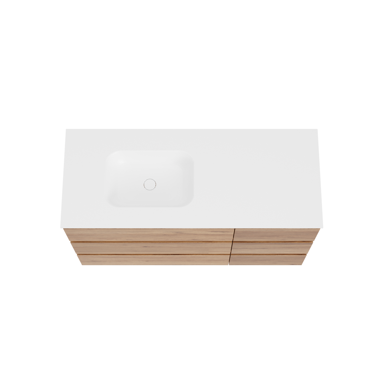 Balmani Lucida freistehendes Möbelstück Set: 135 x 55 cm, Teak, mit Tablo Arcato Waschtisch links, Solid Surface Weiß matt