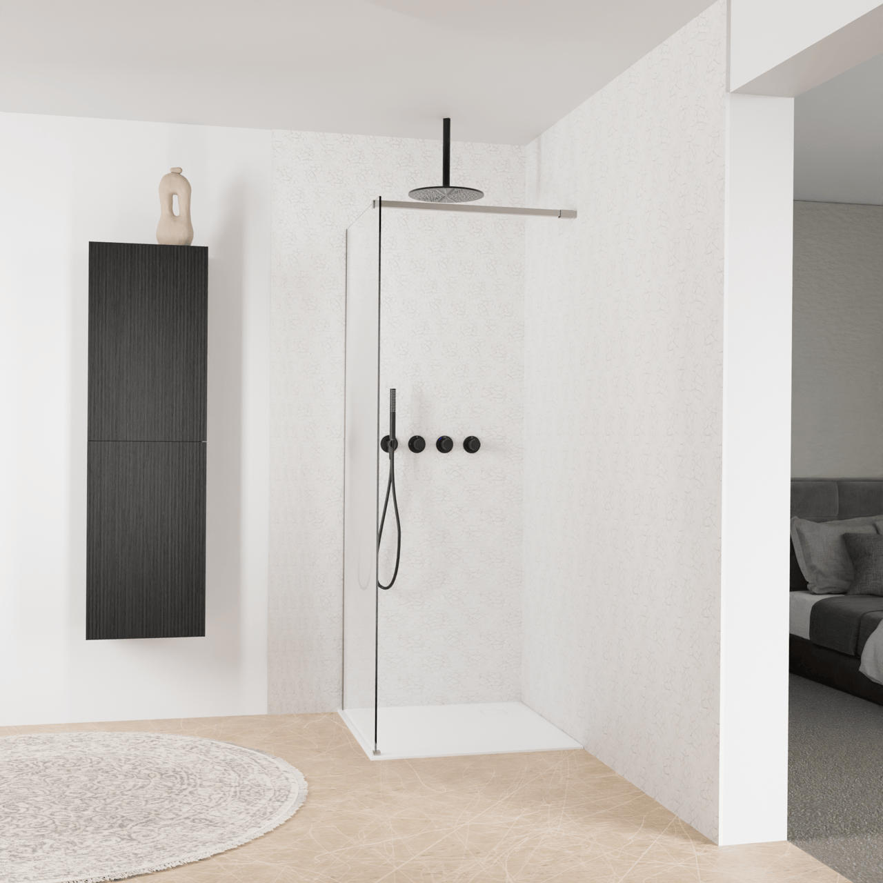 Balmani Modular inloopdouche: 80 x 200 cm, Permafrost met coating, Brushed Inox profielen