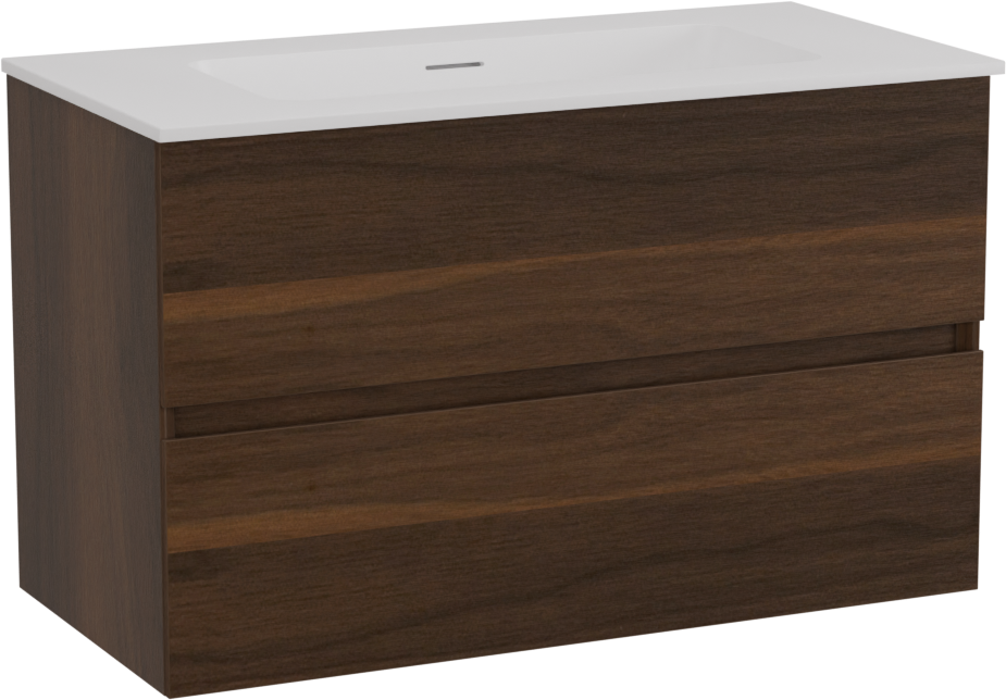 Storke Edge hängendes Möbelstück Set: 80 x 40 cm, Nussbaum, mit Mata Einzelwaschtisch, Solid Surface Weiß matt