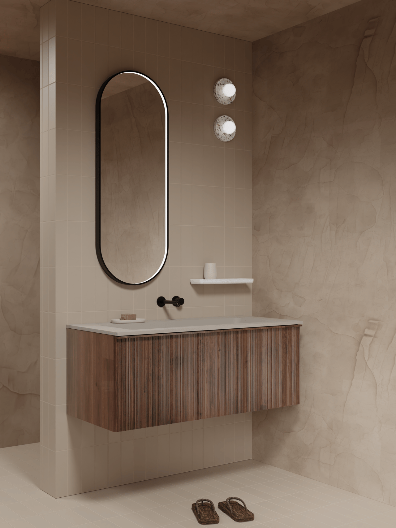 Balmani Forma meuble sous-lavabo suspendu nervure asymétrique 67,5 x 55 cm noyer Américain 2 tiroirs