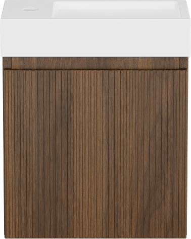 Storke Ribs meuble wc suspendu 40 x 22 cm noyer avec Vida plan vasque en marbre composite blanc brillant