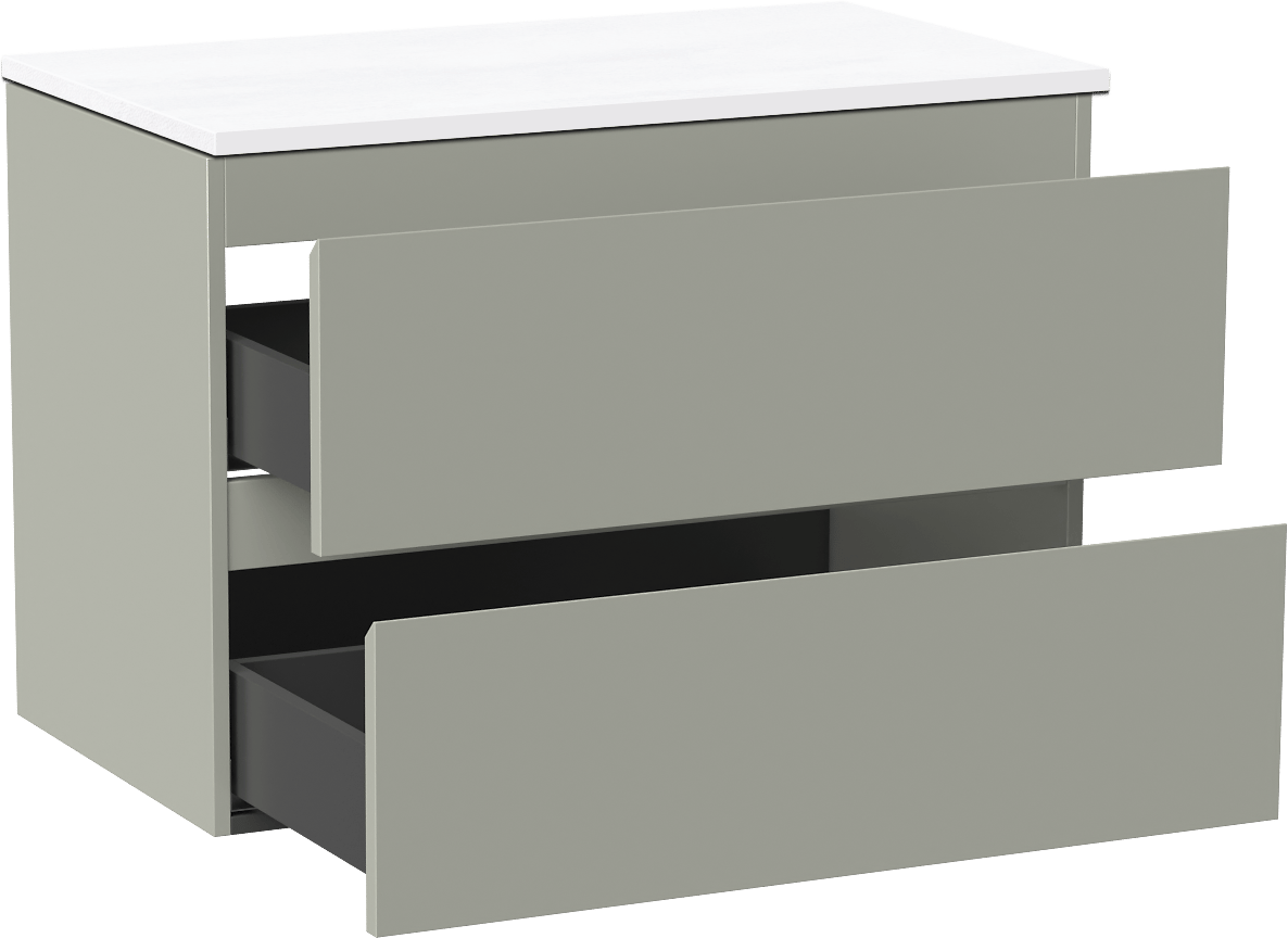 Linie Lado meuble salle de bains suspendu 80 x 46 cm greige avec Lado tablette simple en marbre composite blanc brillant