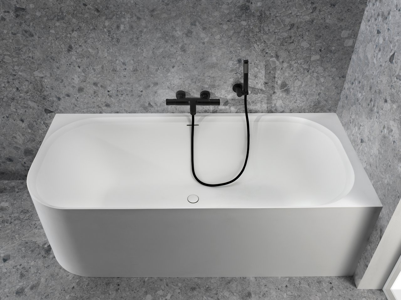 Balmani Finla tweepersoons hoekbad rechts 180 x 80 cm Solid Surface mat wit