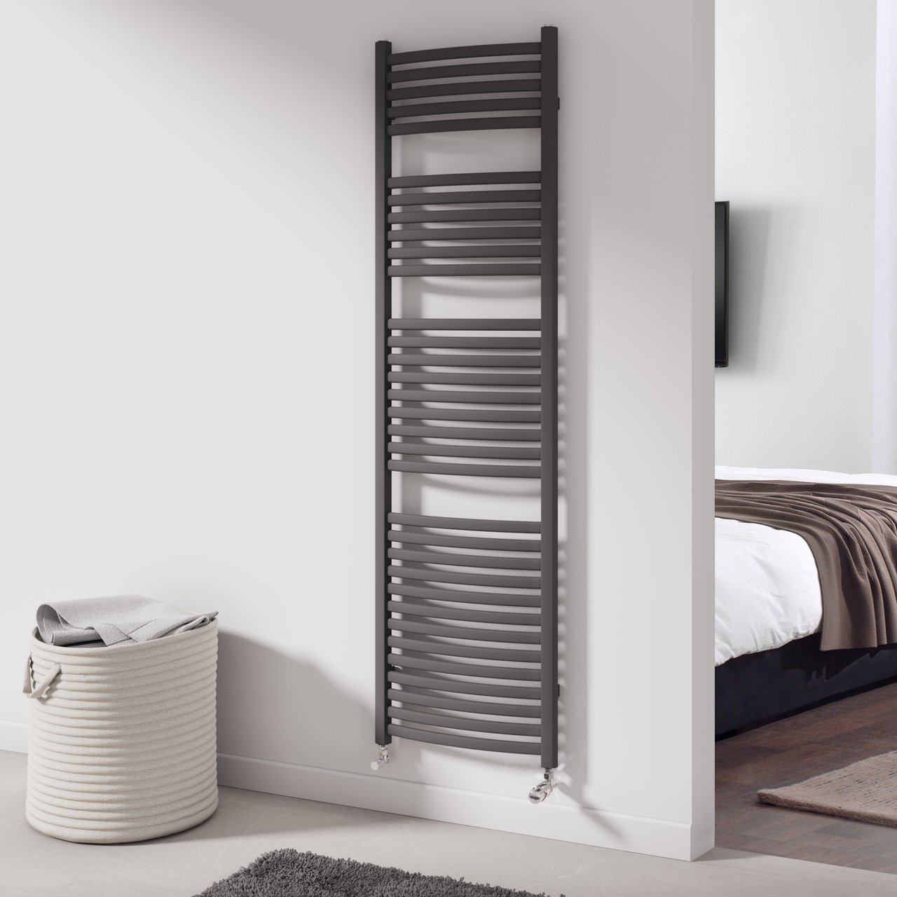 Vipera Kanza Rx enkele handdoekradiator 50 x 180 cm centrale verwarming antraciet grijs zijaansluiting 781W