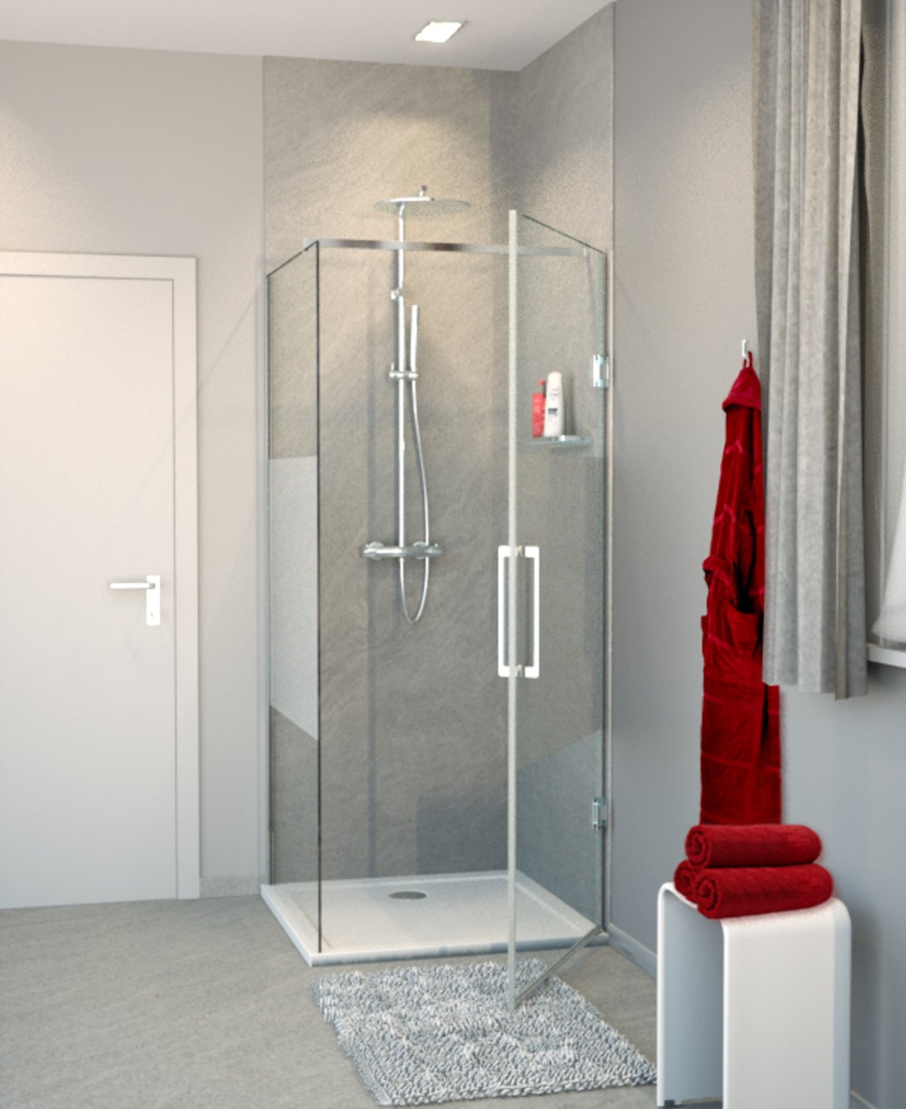Balmani Modular douche à l'italienne avec porte droite 100 x 200 cm verre transparent avec bande mate profil chrome brillant