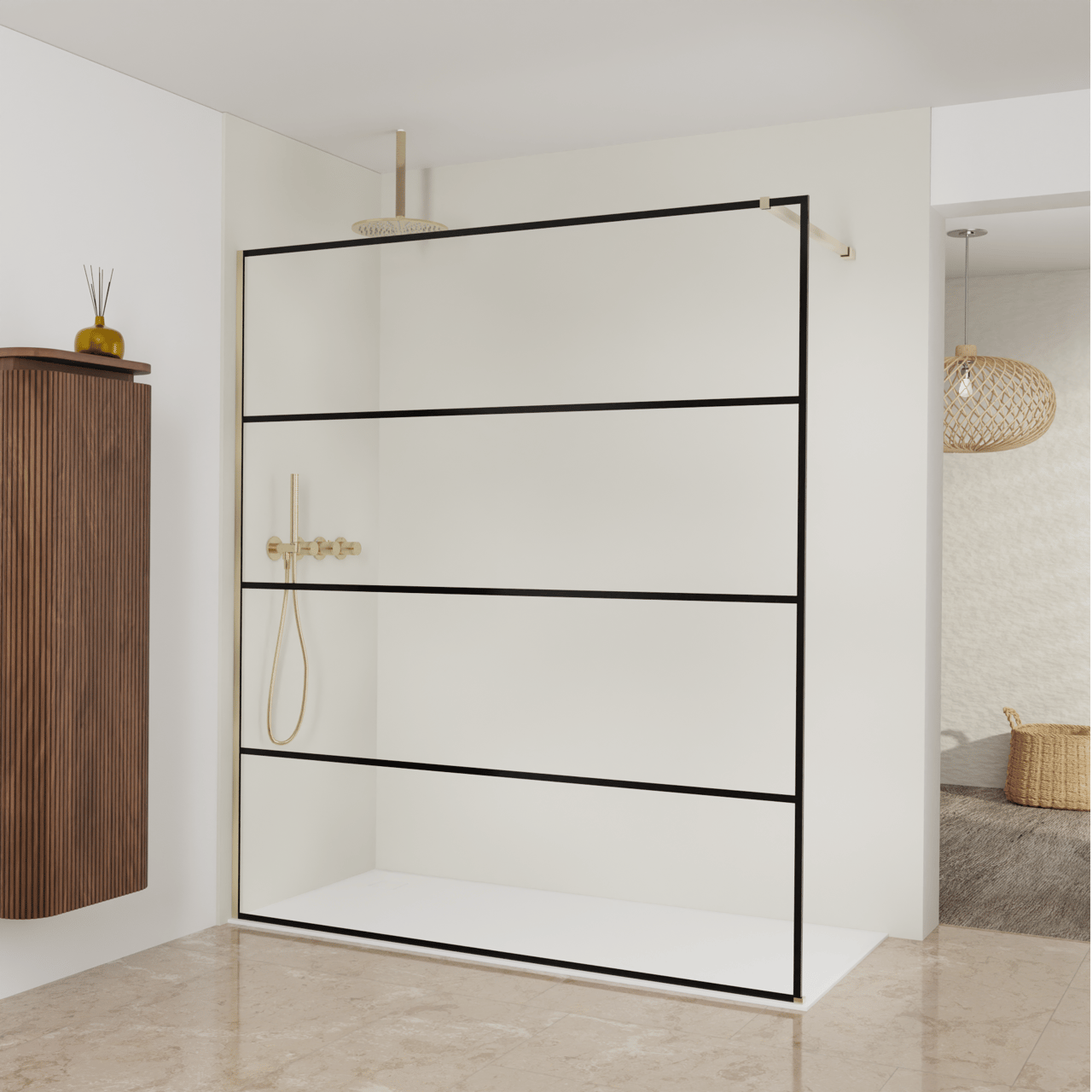 Balmani Modular inloopdouche: 180 x 200 cm, Lined, Brushed Champagne Gold profielen