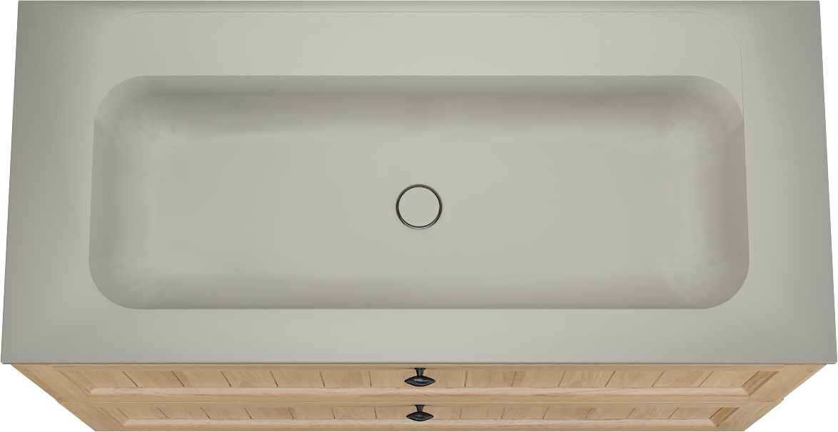 Balmani Lemon staand badkamermeubel 120 x 55 cm, fineer natuur eik met Tablo Strada enkele wastafel voor 2 kraangaten in zijdegrijs