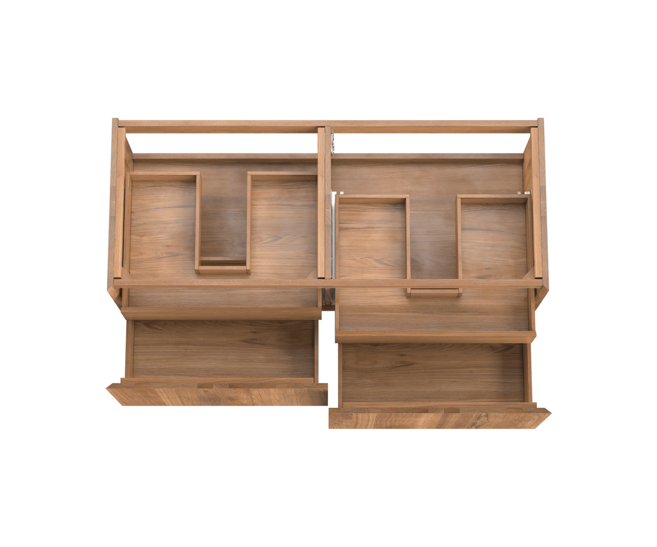 Balmani Idra hängender Waschbeckenunterschrank: 135 x 55 cm, Teak, 4 Schubladen