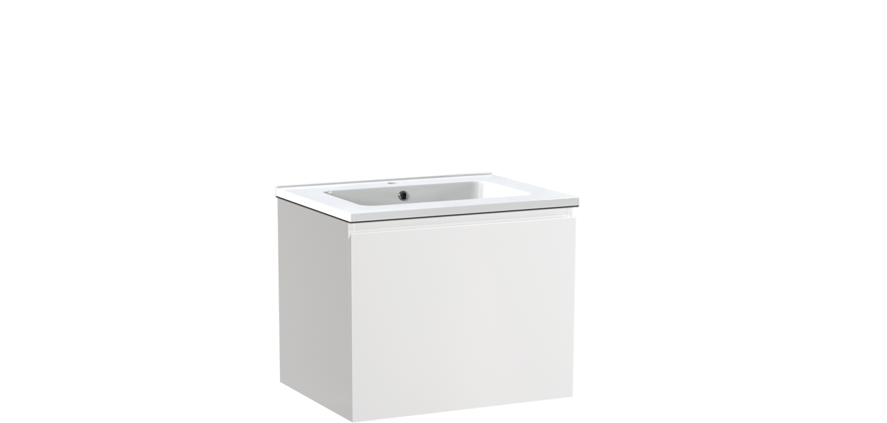 Linie Lado meuble salle de bains suspendu 60 x 46 cm blanc brillant avec Vano plan simple en marbre composite blanc brillant