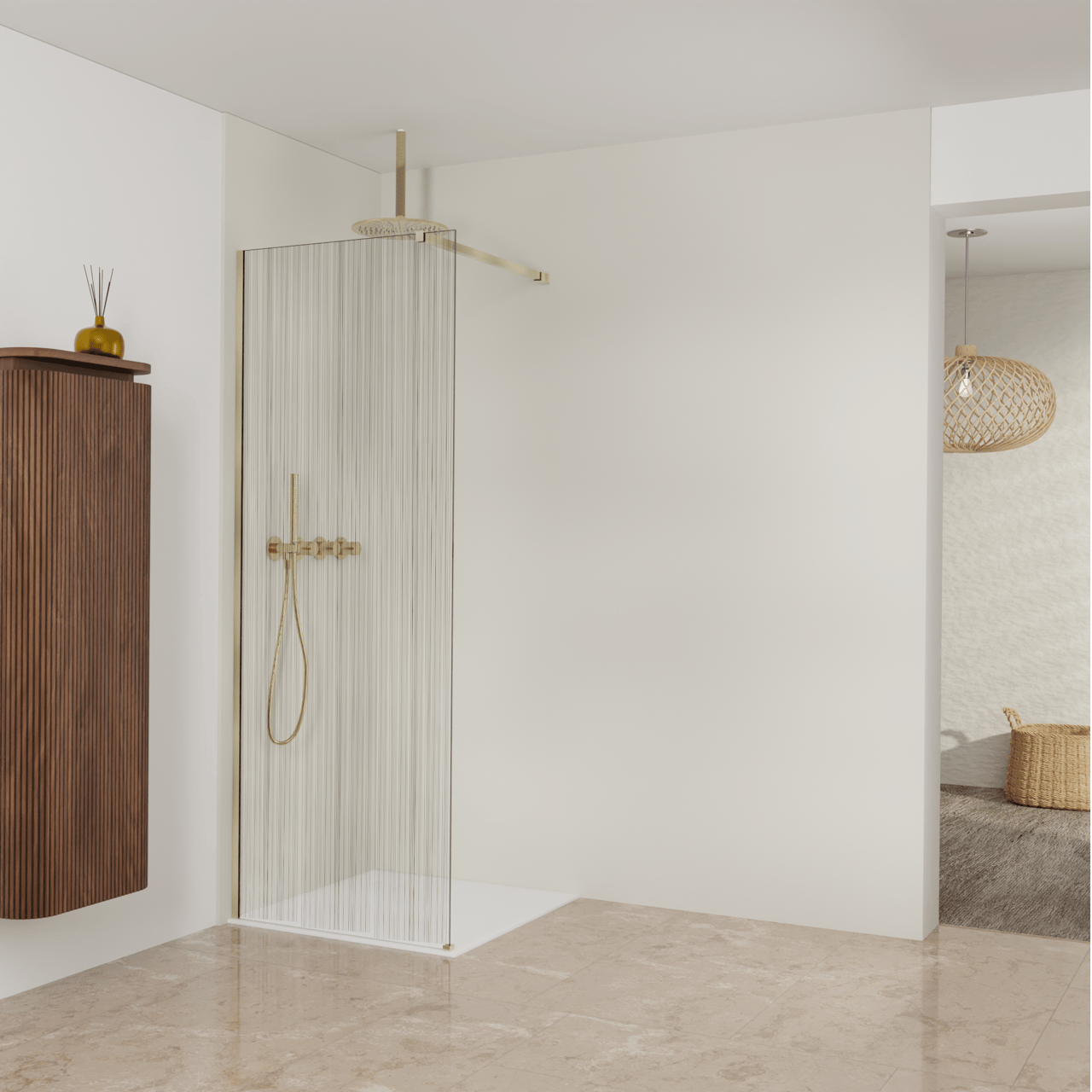 Balmani Modular douche à l'italienne: 80 x 200 cm, Mikado, Profil Brushed Champagne Gold
