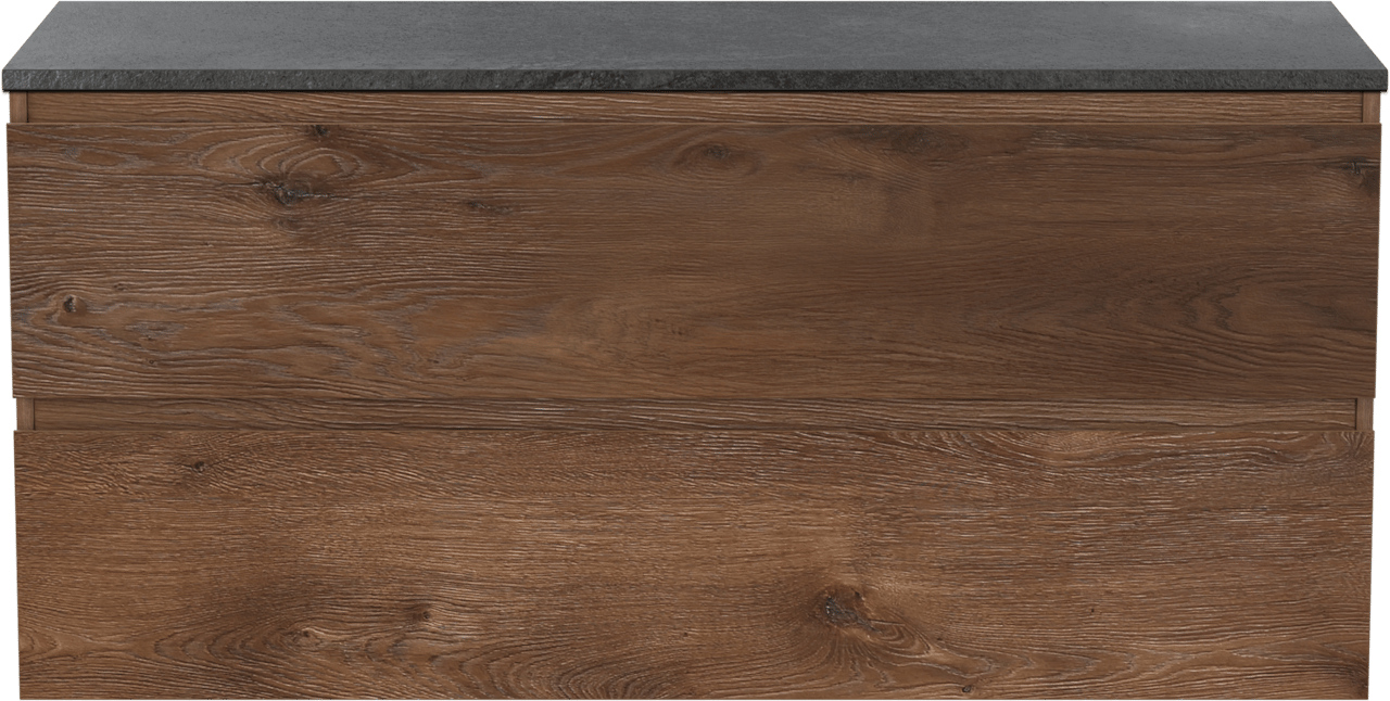 Linie Lado zwevend badmeubel 120 x 46 cm bruin eiken met Lado enkel of dubbel wastafelblad in melamine grijze leisteen