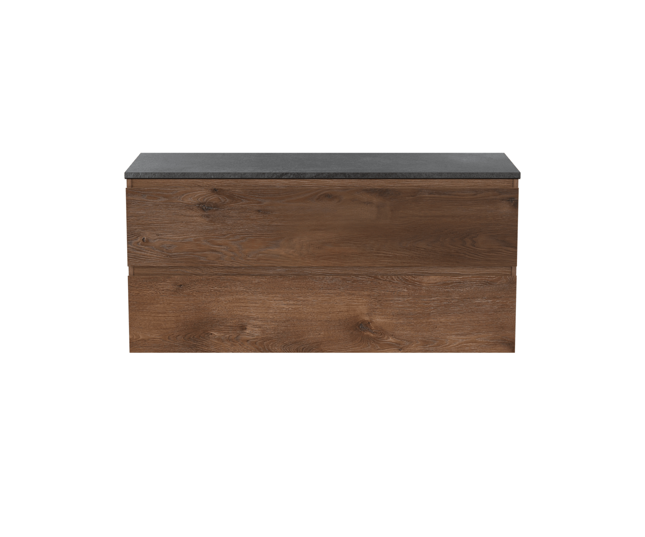 Linie Lado zwevend badkamermeubel 120 x 46 cm bruine eik met Lado enkel of dubbel tablet in melamine leisteen grijs