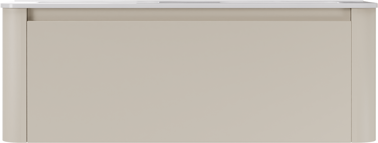 Storke Soft hängendes Möbelstück Set: 140 x 46 cm, Sand Matt, mit Kera Soft Doppelwaschtischplatte Keramik Weiβ glänzend