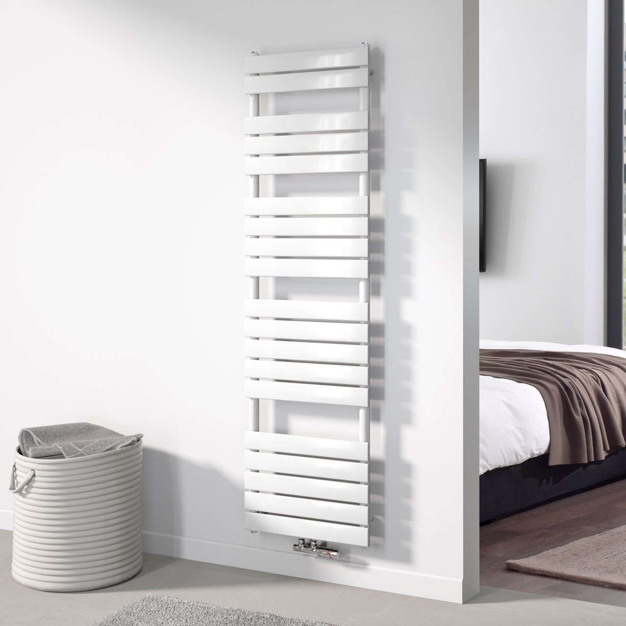 Vipera Vulcan enkele handdoekradiator 50 x 180 cm centrale verwarming Glanzend Wit zij- en middenaansluiting 1.098W