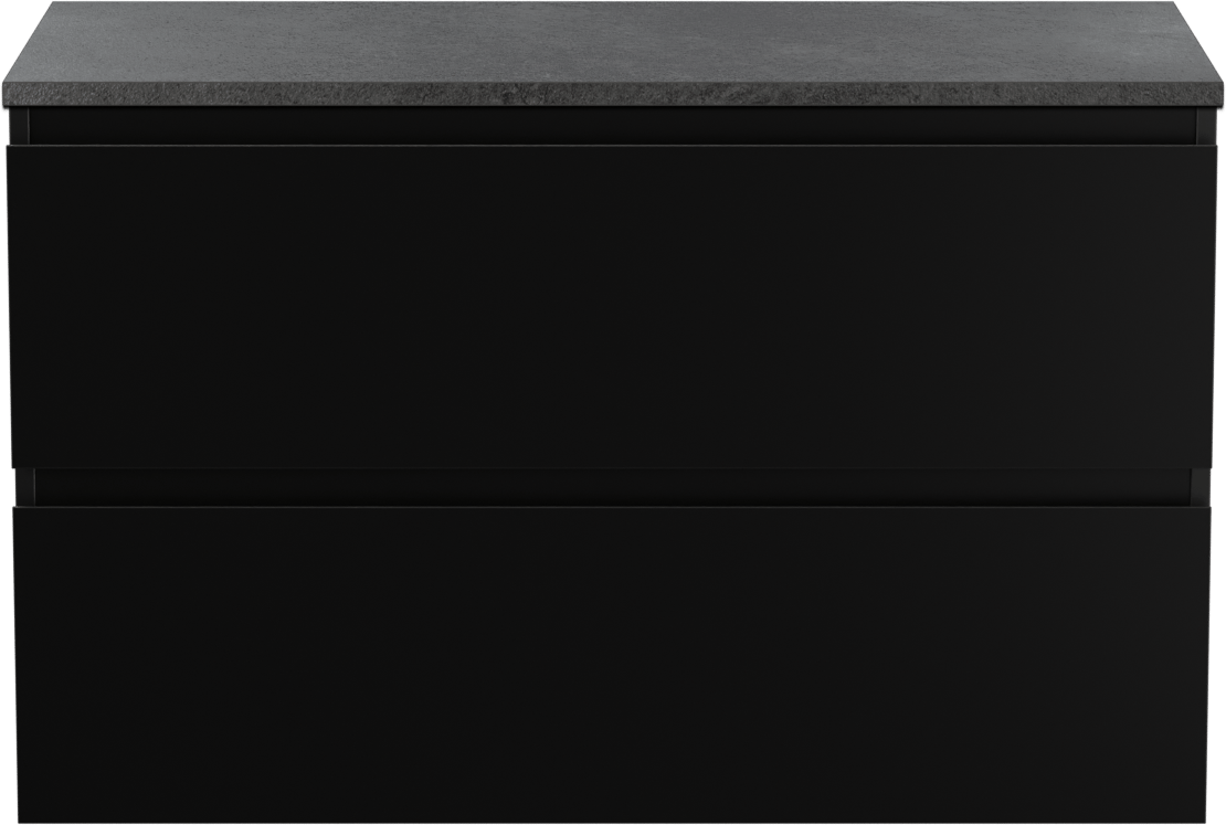 Linie Lado zwevend badkamermeubel 90 x 46 cm mat zwart met Lado enkel tablet in melamine leisteen grijs